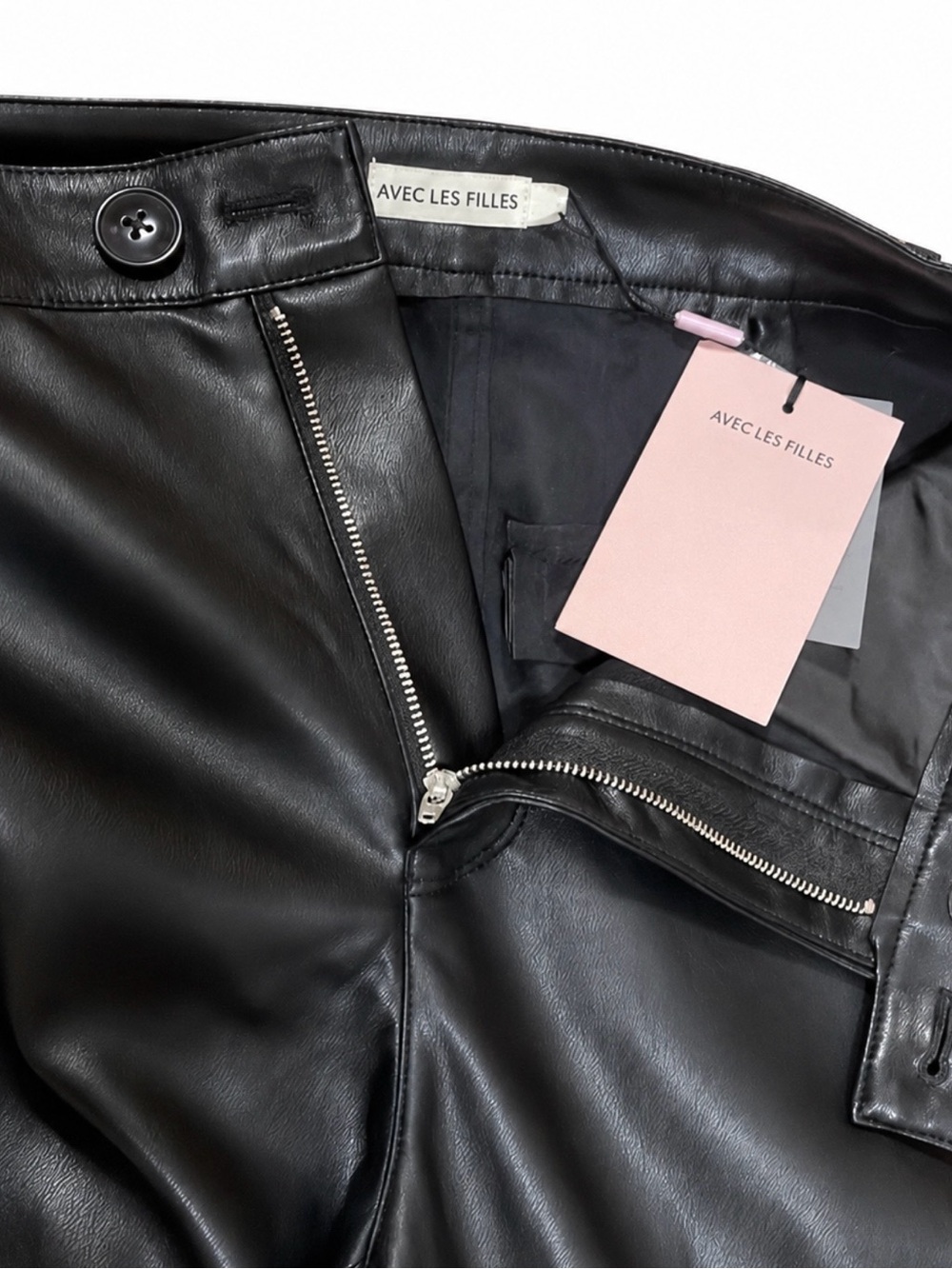 Avec Les Filles Black Faux Leather Cargo Wide Leg Pants S NWT - Picture 6 of 14
